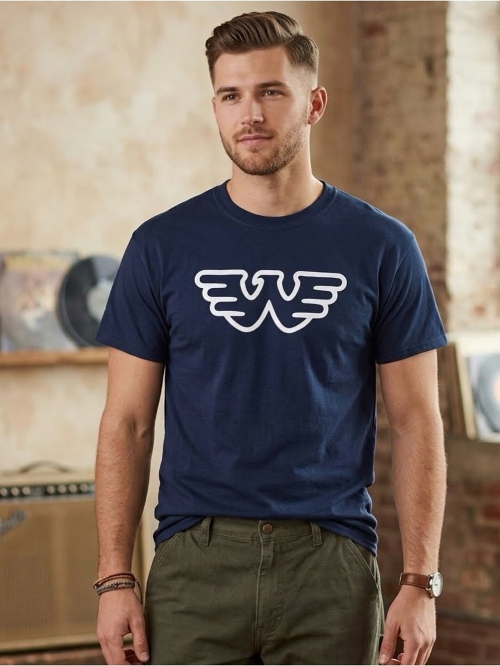 Waylon Jennings Vintage Dark Blue Tee with Flying W  “Outlaw Legend” Graphic